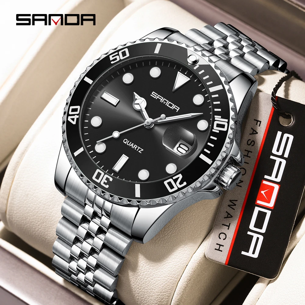 SANDA 1099 steel strip men's quartz watch, simple and personalized waterproof night light calendar, luxury business watch 2026