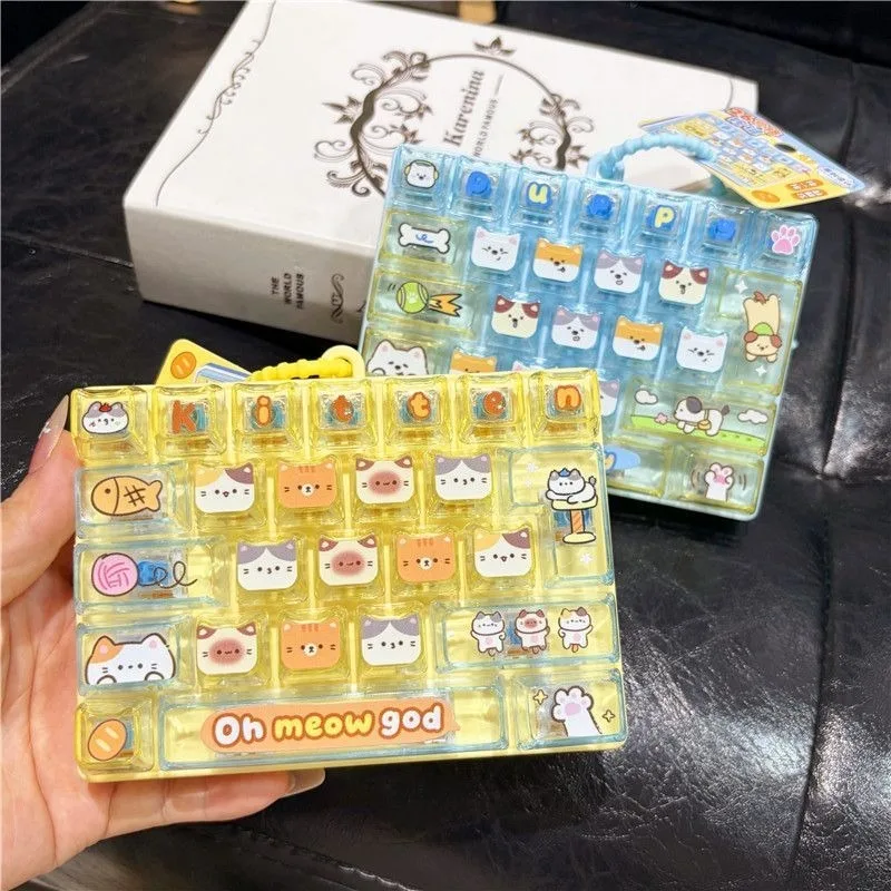 26 Decompression Cats and Dogs Transparent Keyboard Keychain Children Carry Exquisite Birthday Gift Pendant Keyboard Toys Kawaii
