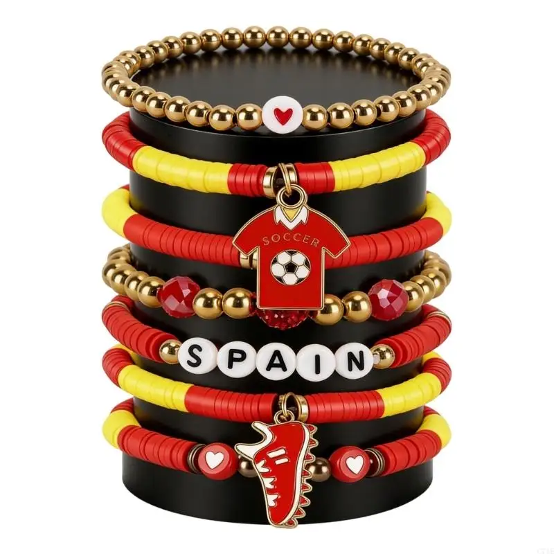Football Wristbands For Supporters Stretchy Beaded Bracelets With Sporty Charm