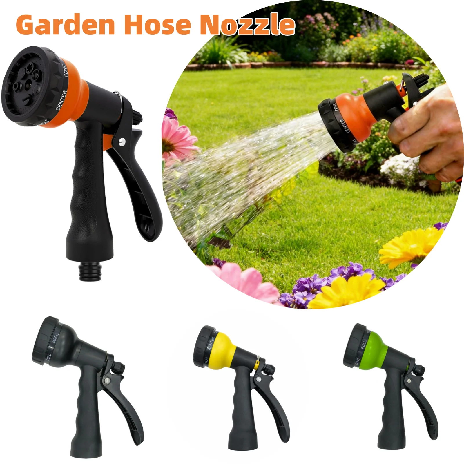 7 Adjustable Garden Hose Nozzle Slip Resistant Ergonomic Water Sprayer for Plant Watering Car Washing and Garden Cleanup