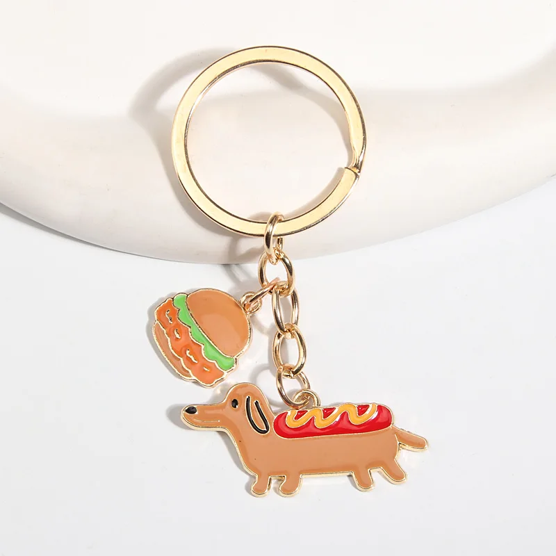 Cute Enamel Keychain Hamburger Hot Dog Key Ring Food Key Chains Souvenir Gifts For Women Men Cay Keys DIY Handmade Jewelry