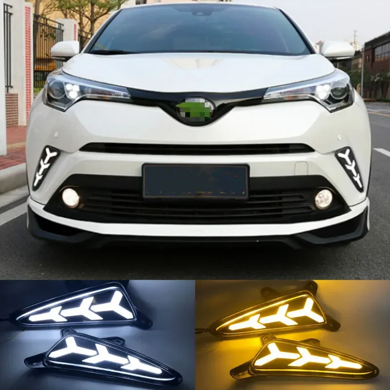 2PCS LED DRL Daytime Running Light For Toyota CHR 2016 2017 2018 2019 Daylight Fog Lamps with Turn Signal Lamp Car Styling