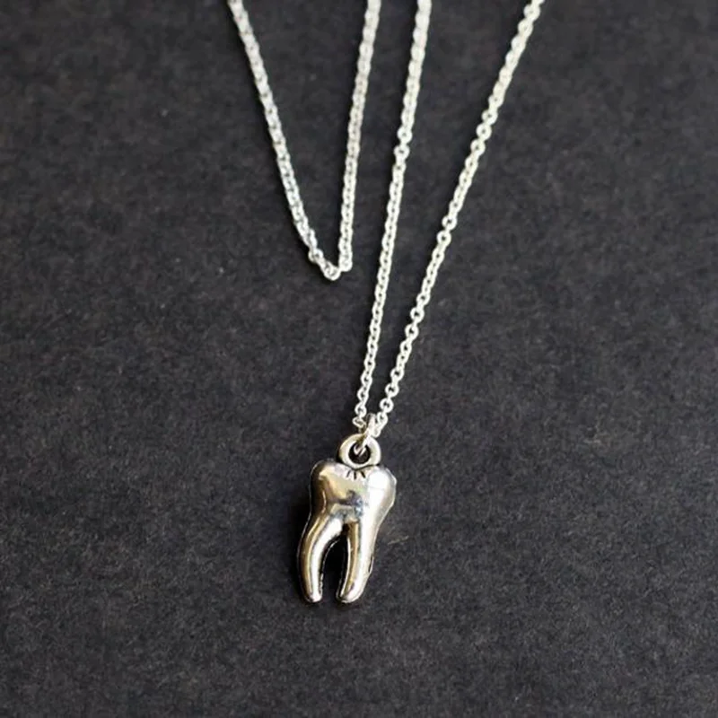gothic Antique Silver Color Tooth Pendant Necklace Necklace for Girls Women wicca grunge fairy core goblincore alt accessories