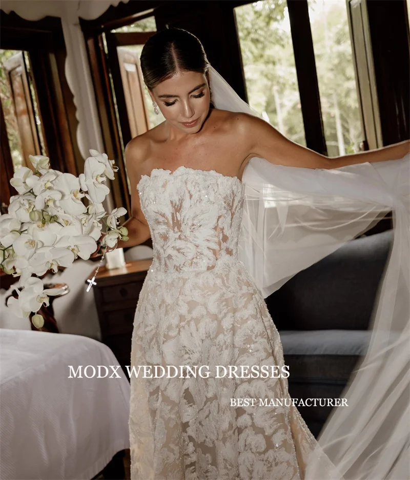 MODX 2026 Squisito pizzo A Line Abiti da sposa Sweetheart Shiny Sweep Train Abiti da sposa US Women Abiti da noiva