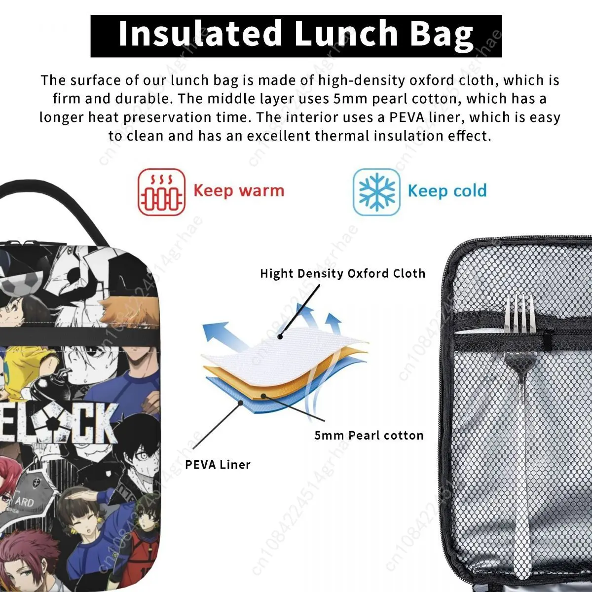 Blue Lock Bachira Yoichi Isagi Accessories Insulated Lunch Bag For Office Football Manga Storage Bag Cooler Thermal Lunch Box