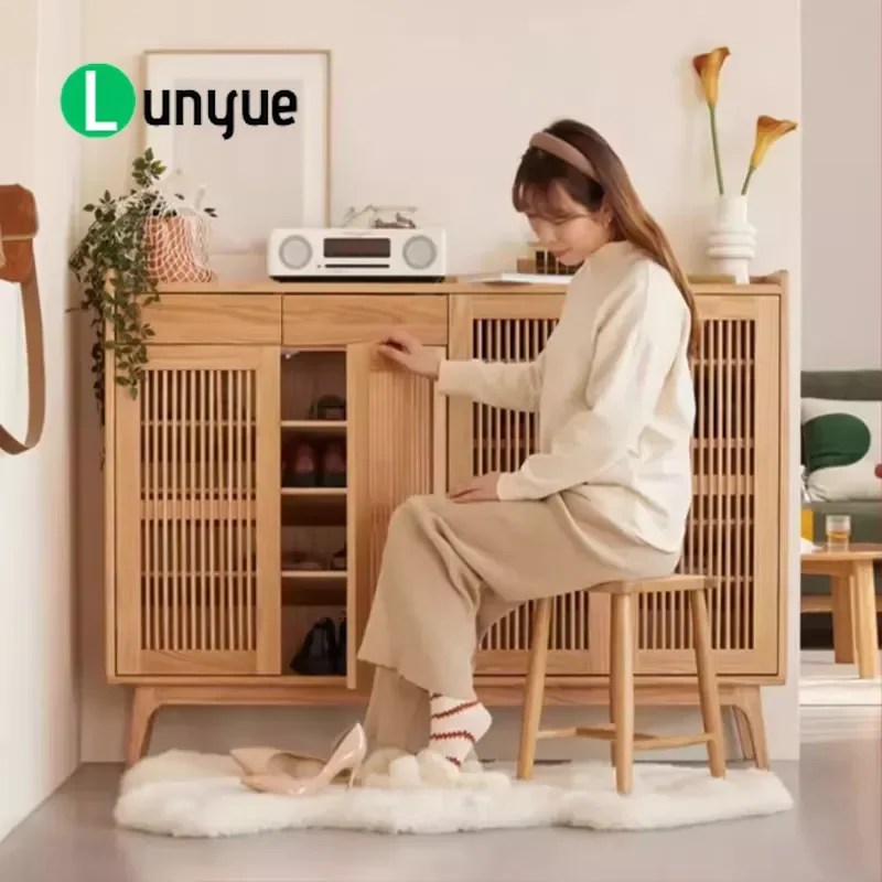 Modern Wooden Shoe Rack Multi Layer Adjustable Dust Proof Storage Cabinet Space Saving Organizer for Home Entrance Hallway
