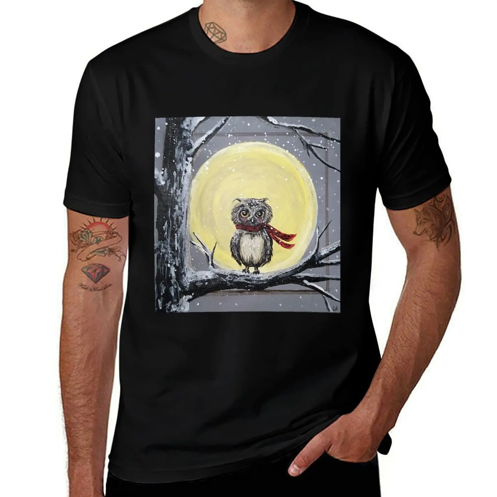 Winter Owl T-Shirt Basic Simple Casual Short Sleeve Tee