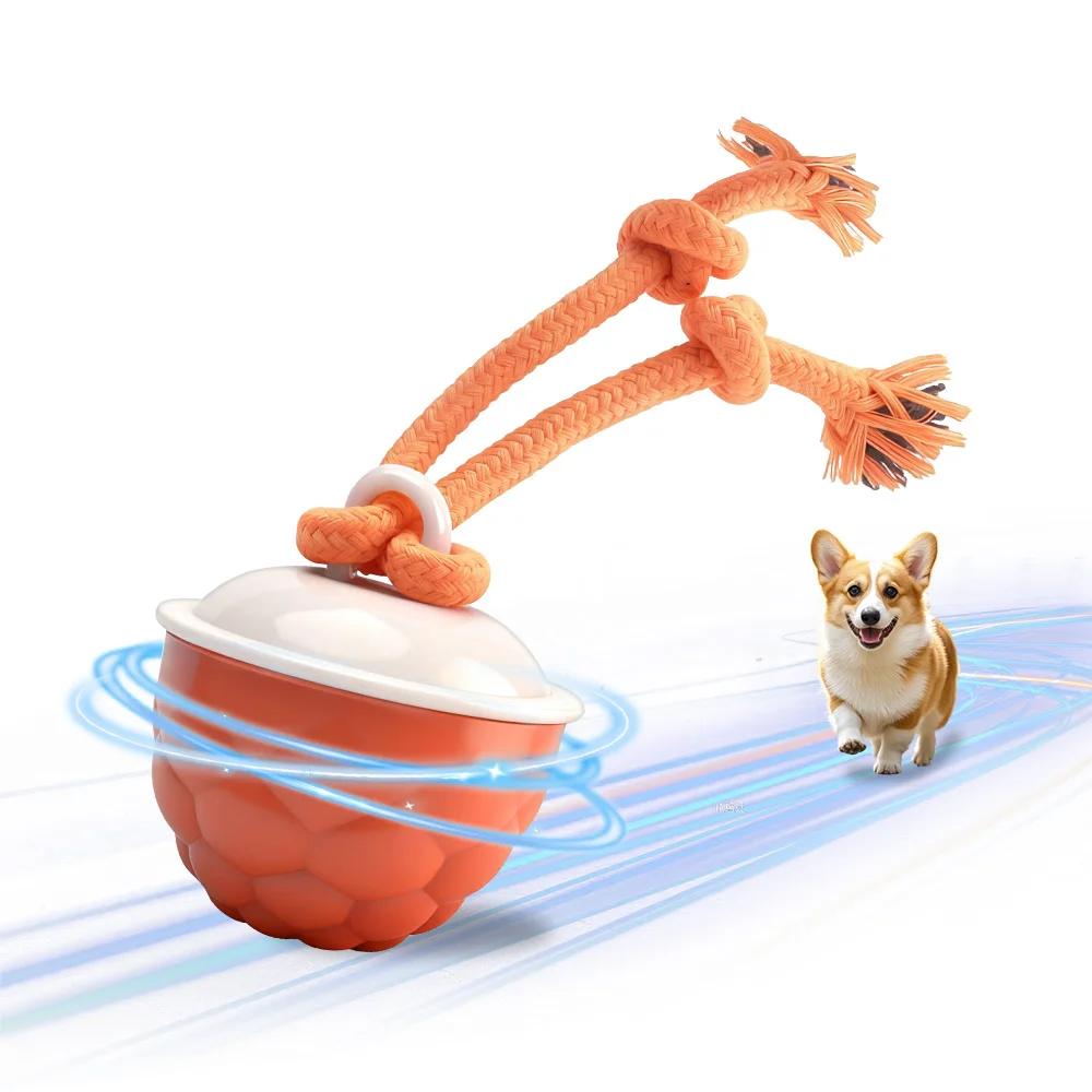 Interaktives Hundespielzeug, intelligenter rollender Ball mit Seil, Langeweile für Hunde, stimulierendes Spielzeug, bewegungsaktiviertes, automatisches, bewegliches, quietschendes Hundespielzeug