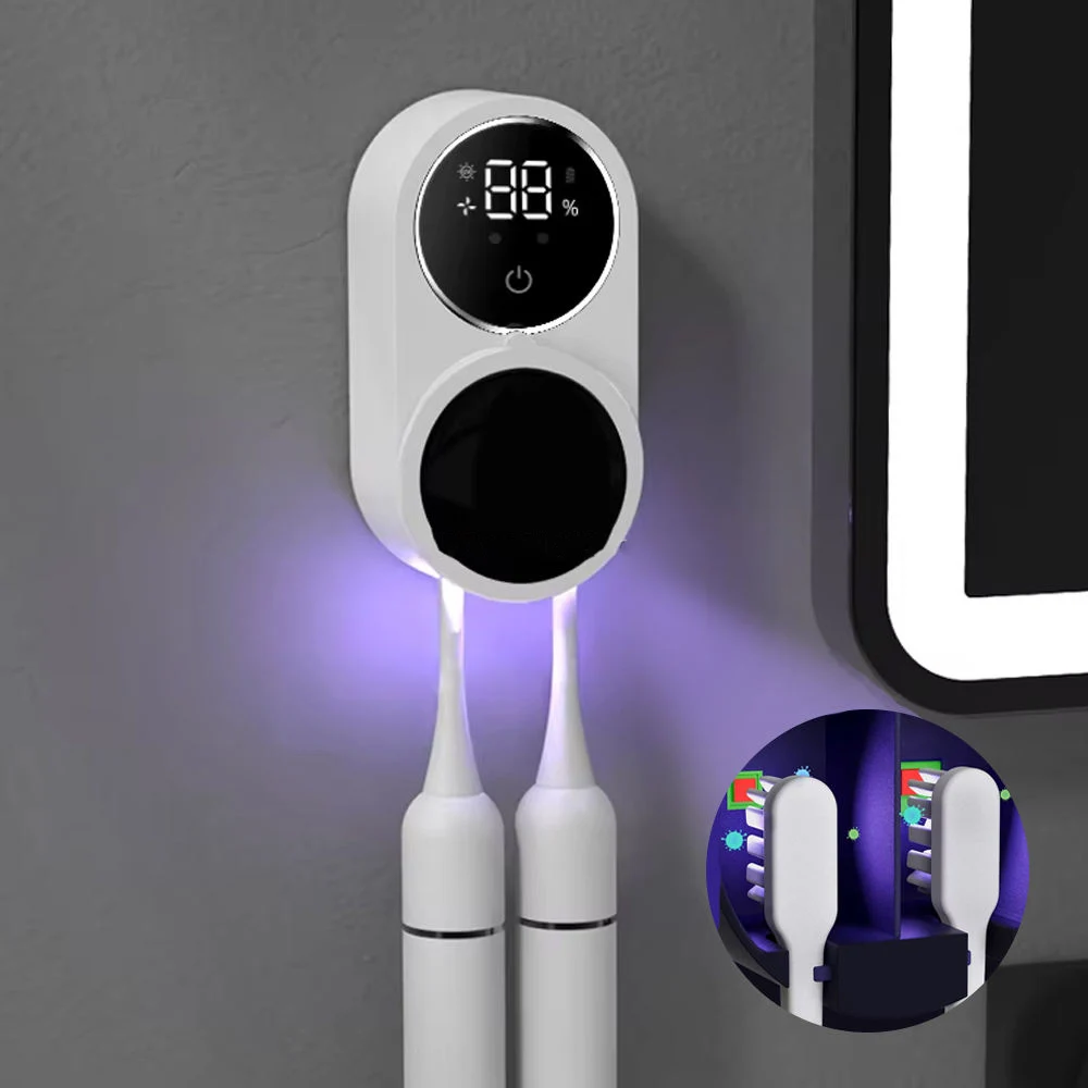 ポータブルデュアル歯ブラシ滅菌器スマートホーム自動感知uvc紫外線デジタルディスプレイ空気循環旅行用