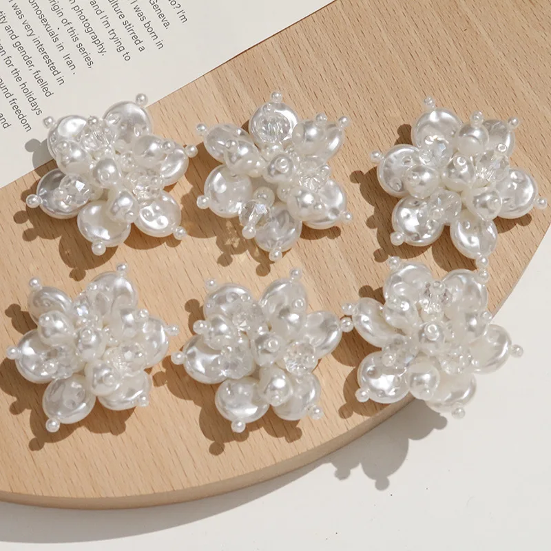 Shoe Charms 1 Piece Clear Crystal Pearl Flower Handmade Woven Korean Fairy Style Lightweight Sparkly Delicate for Clogs DIY