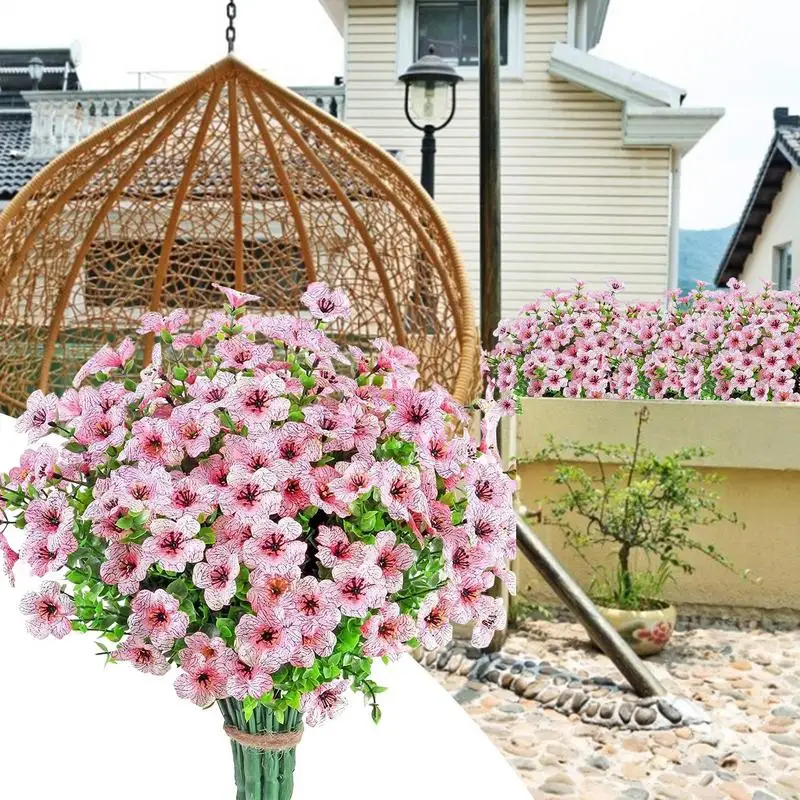 Buquê falso de flores artificiais ao ar livre, realista, resistente a UV, à prova d'água, flores falsas para pátio, casa, quintal, jardim, janela