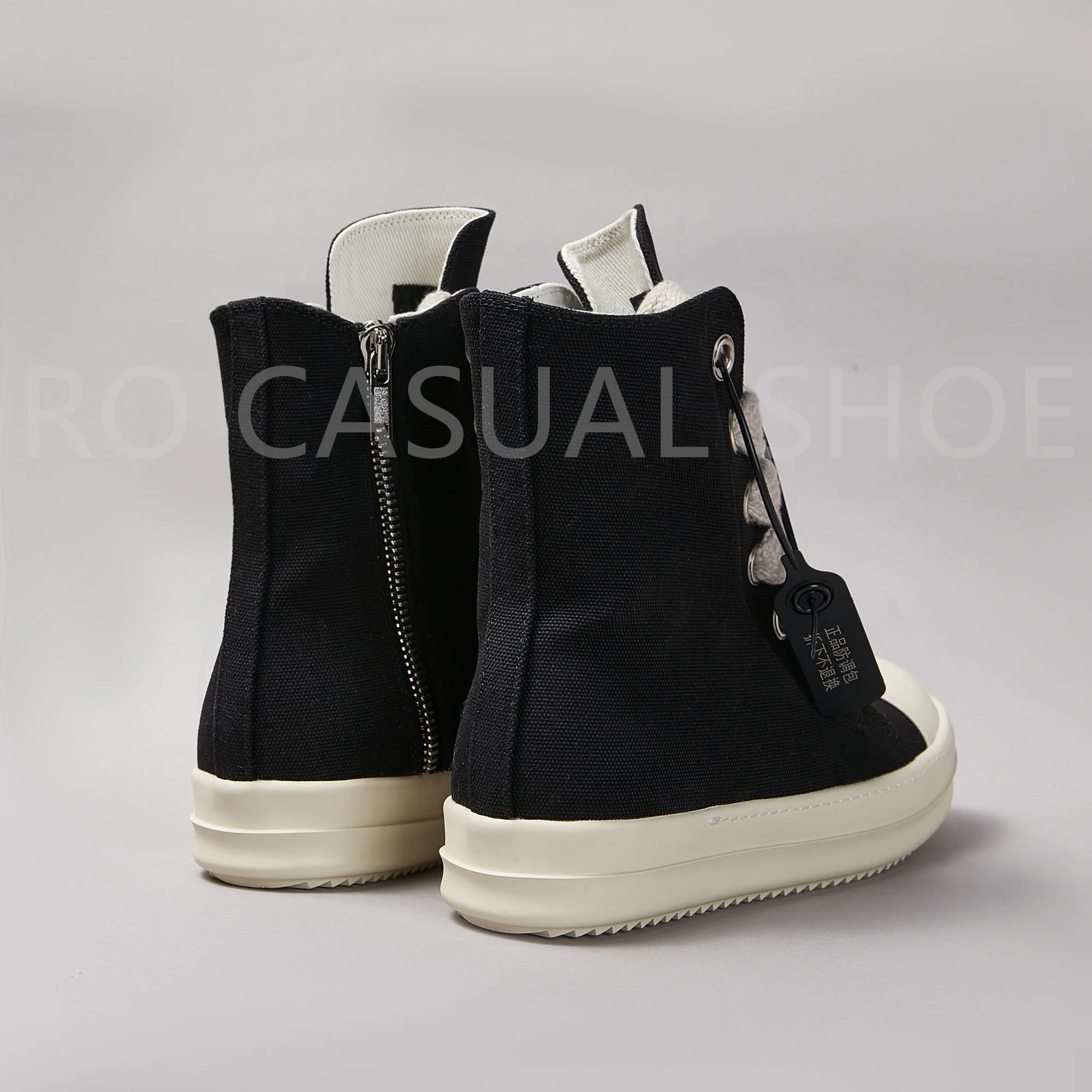 RO Brand Ricks Luxury Casual Black Canvas High Top Quality Men Shoe Owens Design Jumbo Shoelace Women Sneaker Thick-Sole Shoes