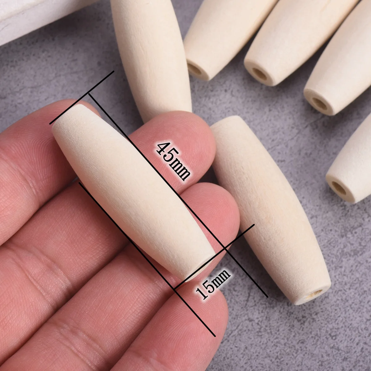 5pcs Long Oval Rugby Shape 15x45mm Natural Wood Loose Woodcraft Beads For DIY Handcraft Jewelry Making