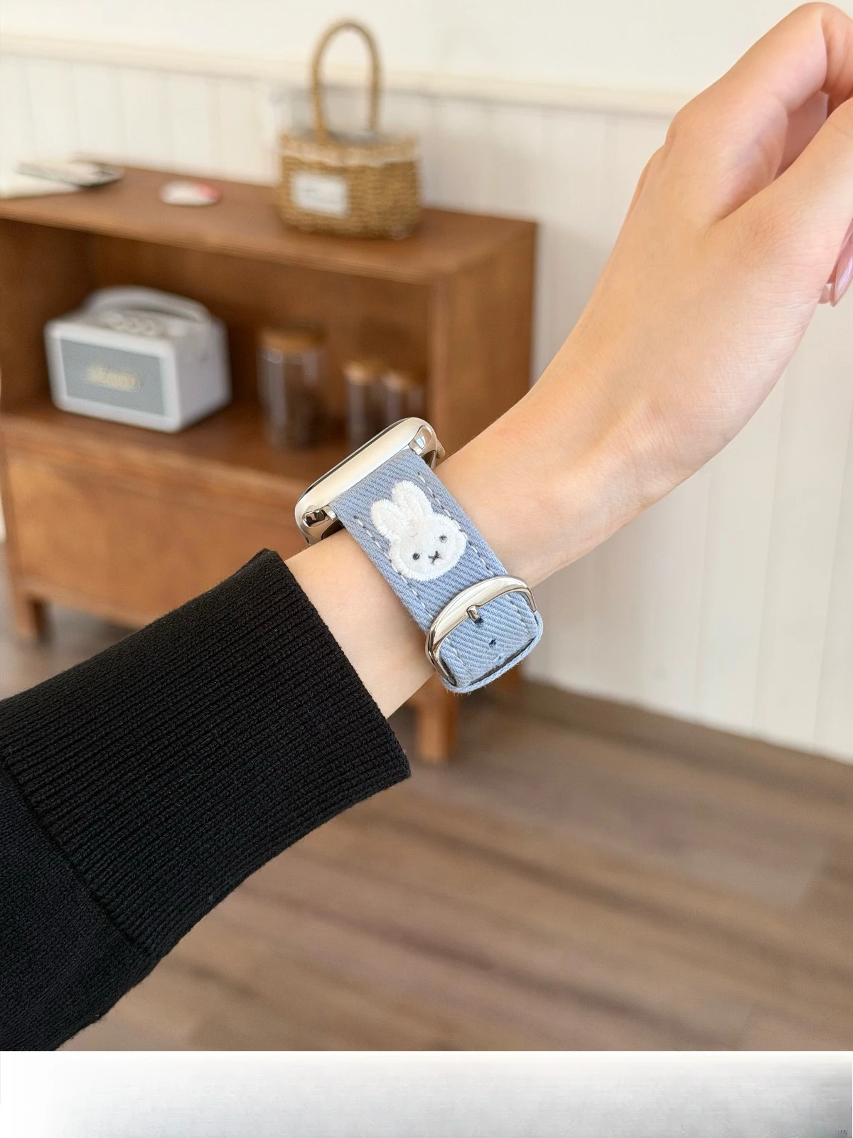 Cute Miffy Embroidered Denim Replacement Band for Apple Watch S11 S10 S9 SE Ultra Fashion Strap for Ladies Spring Summer Use New