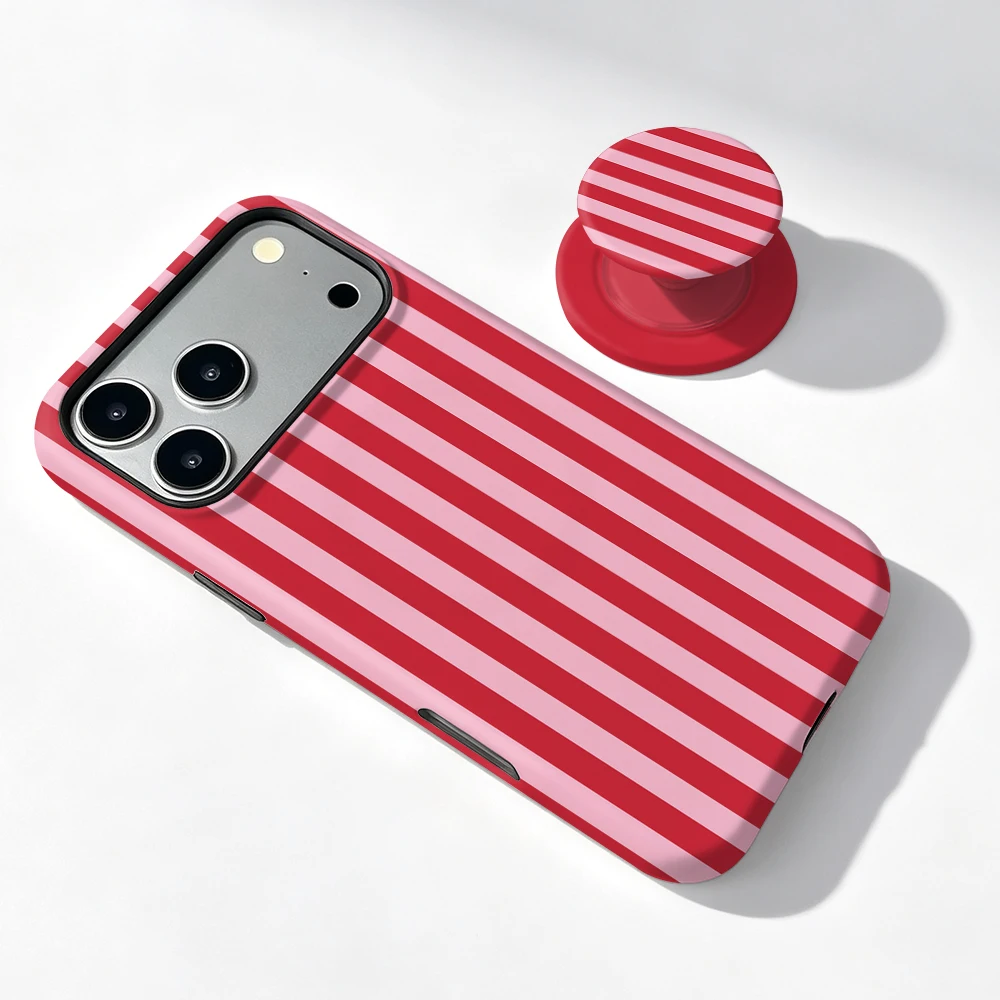 Red Stripe Magnetic Case For iPhone 17 16 15 14 13 12 11 Pro Max Air 16e 7 8 Plus XS Max X XR 2 IN 1 Film Phone Holder Case view 2