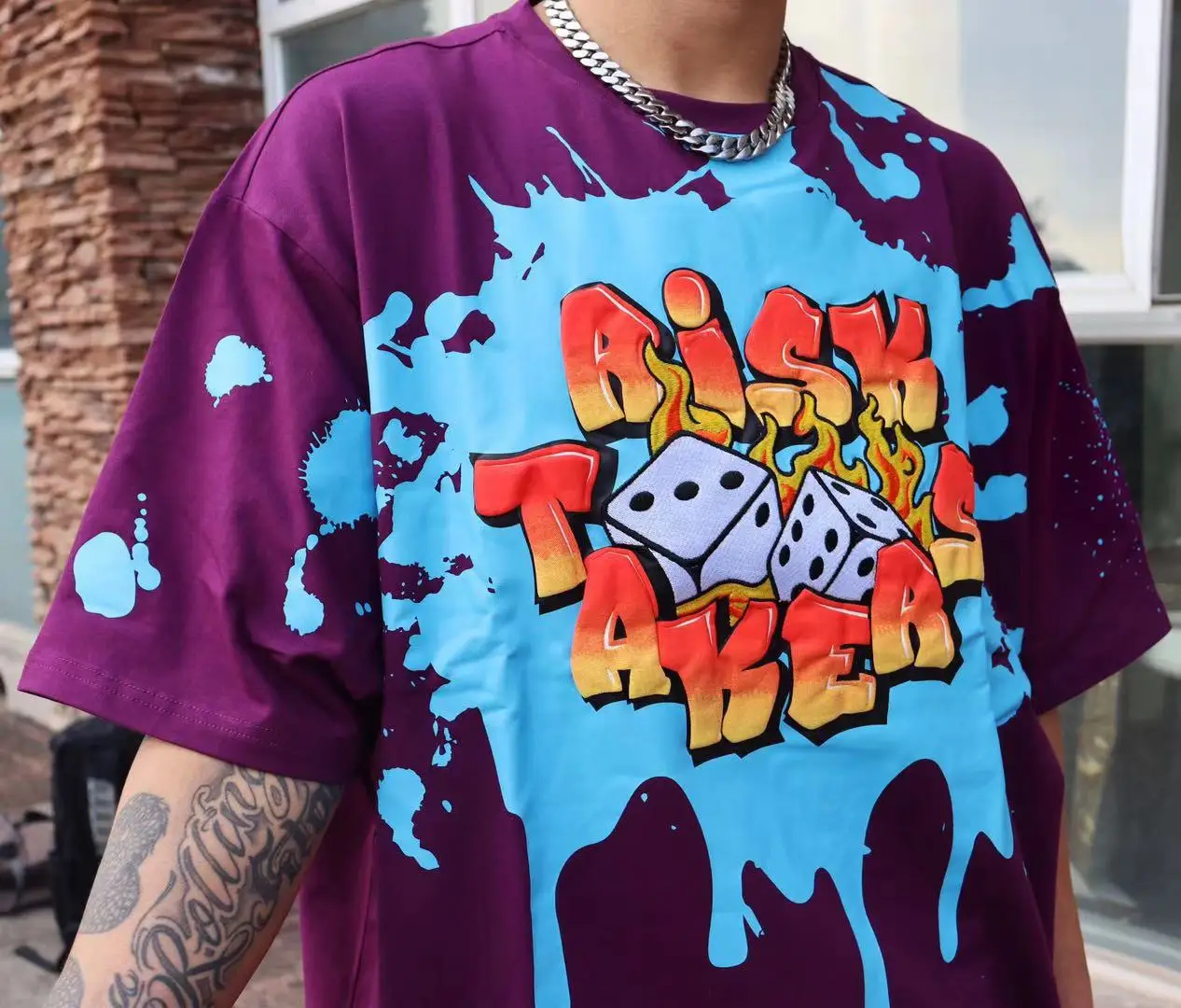 

Loose Fit American Streetwear Hiphop Skateboarding fiti Bboy ort Sve T-irt Cotton round Ne Summer Youth Faion