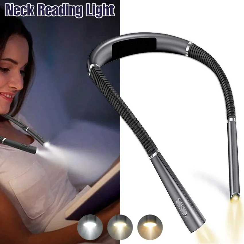 Neck Reading Light Book Light for Reading in Bed Bendable Long Lasting Portable USB Rechargeable Novelty Flexible Book Lighting