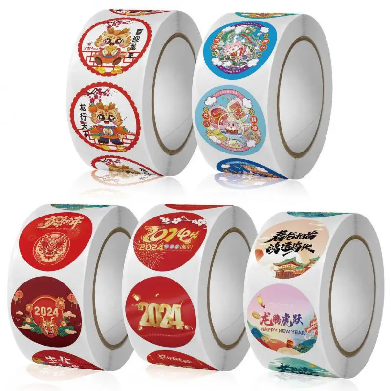 500pcs 2024 Red Happy Chinese New Year Stickers Round 2024 New Years Eve Party Favors Stickers for Chocolate Candy Gift Envelope