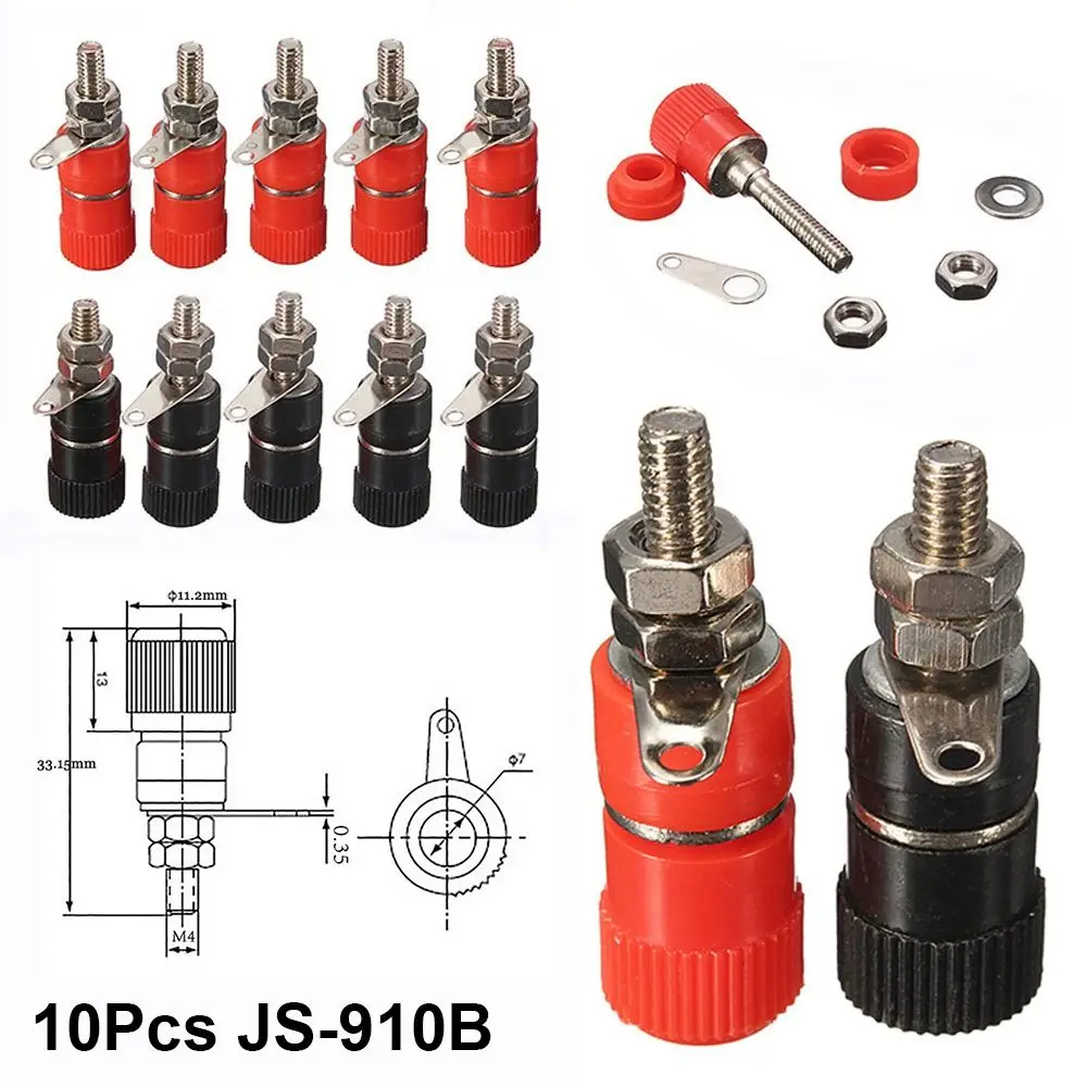 10Pcs JS-910B JS-919 Terminal Wire Connectors Binding Post 4mm Banana Plugs Female Black Red Jack Socket Mounter