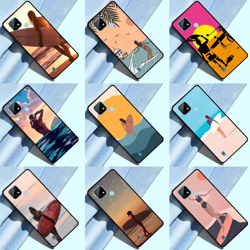 surfboard surfing art surf Girl Case For Realme 8i 8 Pro GT Neo 2 Master C31 C35 Back Cover For Realme Q3s C11 2021 C15 9 Coque