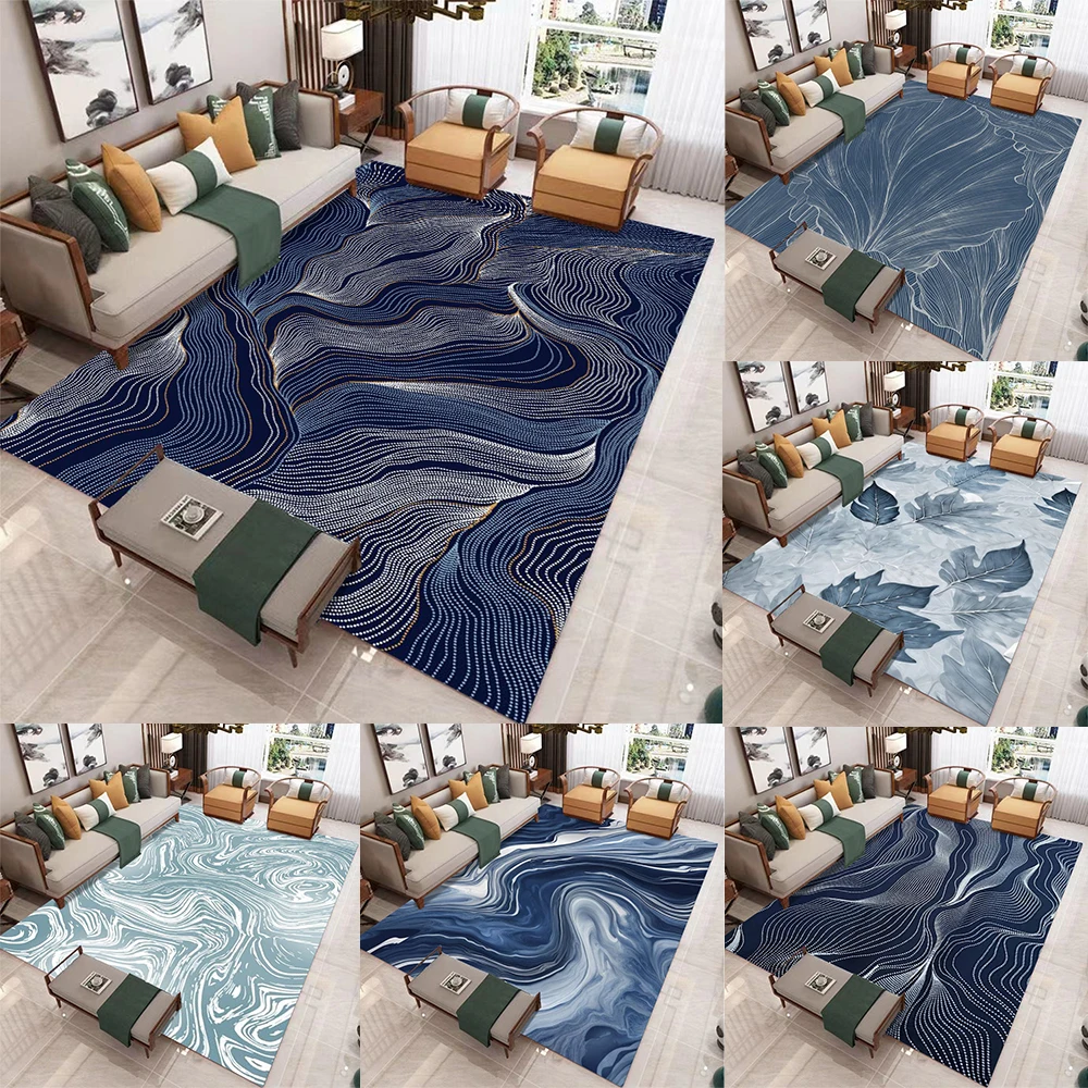 

Modern Art Abstract Wave Pattern Area Rug Luxurious Marble Texture Plant Line Printed Carpet For Living Room Bedroom Home Decor