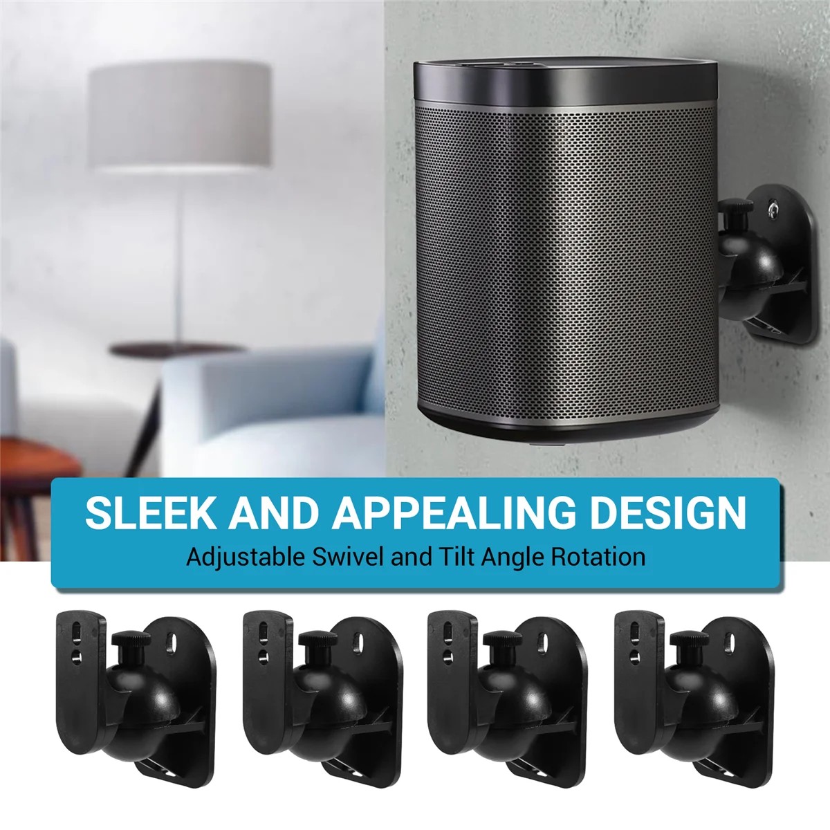 High-end 4PCS Universal Speaker Wall Mount Bracket Ceiling Stand Clamp with Adjustable Swivel and Tilt Angle Rotation