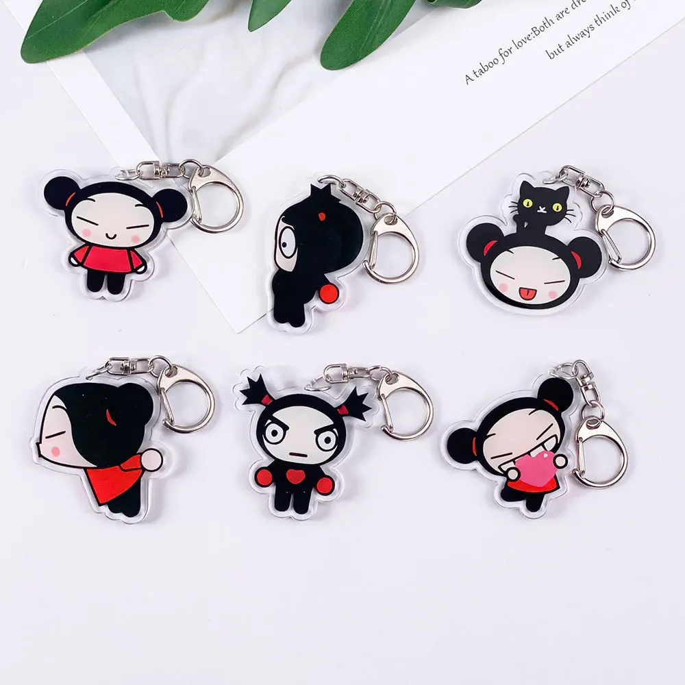 1/6 Peças Chaveiro de Carro de Acrílico Desenho Animado Pucca & Amigos, Acessórios Fofos para Bolsa, Pingente Engraçado para Mochila, Presentes para Amigos