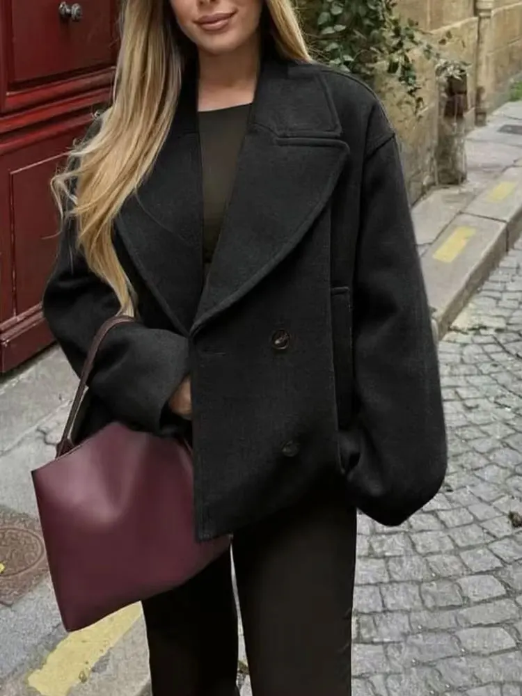 

HH Women's 2025 Autumn Casual Coat Long Sleeves With Pockets Solid Turn-Down Collar Double Breasted Fashion Loose Coats