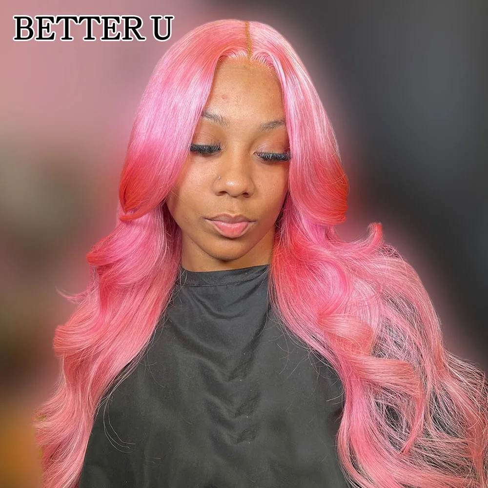 

Body Wave Pink 13X6 13x4 Human Hair Lace Front Pre-Stretched Wig Transparent Lace Front Wig High Gloss Wig 250 Density