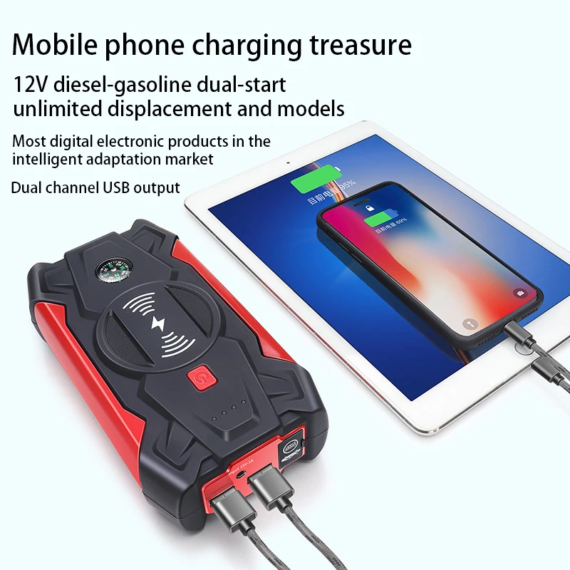 

12V 99800mAh Car Jump Starter Power,With Wireless Charging,Charger Starting Device Petrol Diesel Car Emergency Booster