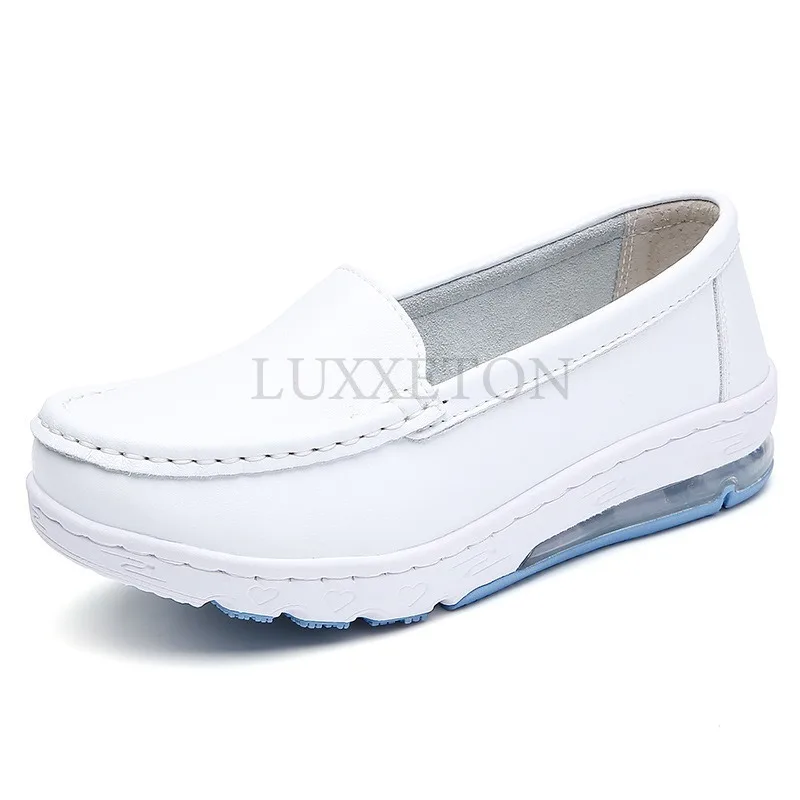 Genuine Leather Nurse Shoes Women Soft Soles Breathable New Air Cushion Thick Soled Women Shoes Hospital Work Small White Shoes