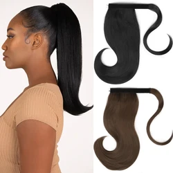 Synthetic Bounce Wrap Around Ponytail Clip In Hair 45cm Straight Hairpiece Short Heat Resistant Hair Extensions For Women