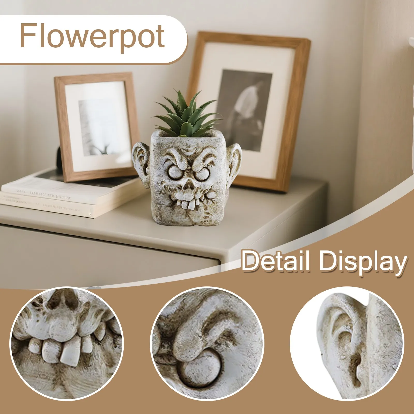 Halloween Abstract Funny Clown Flower Pot Ornaments, Horror Clown Expression Resin Flowerpot, Home Desktop Succulent Potted