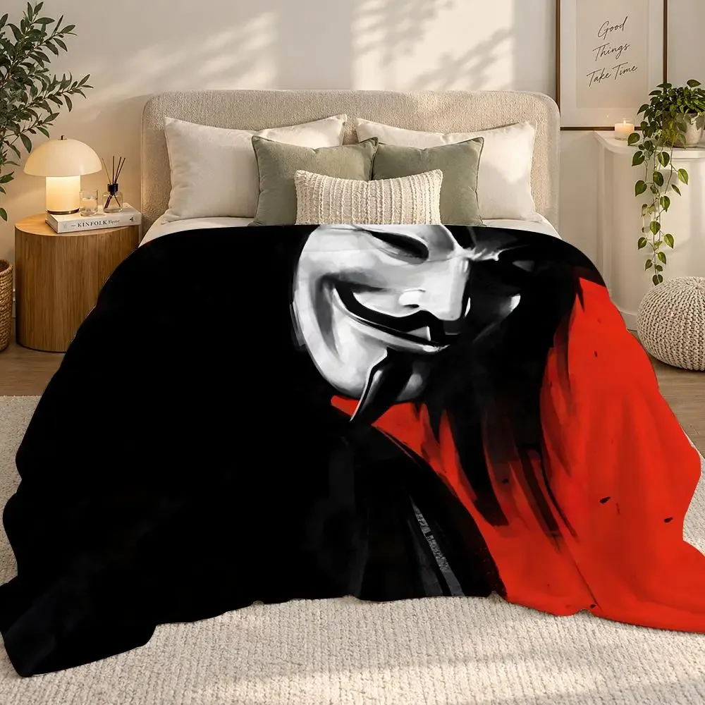 Classic Thriller movie V for Vendetta Throw 240g flannel blanket, suitable for sofas, beds, offices, exquisite gift blankets
