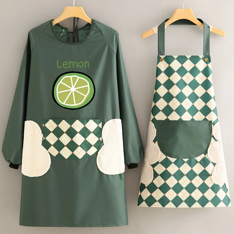 Kitchen Waterproof Apron Transparent Ladies Men Home Aprons Wipeable Oil Long sleeves pattern printed apron cleaning accessories