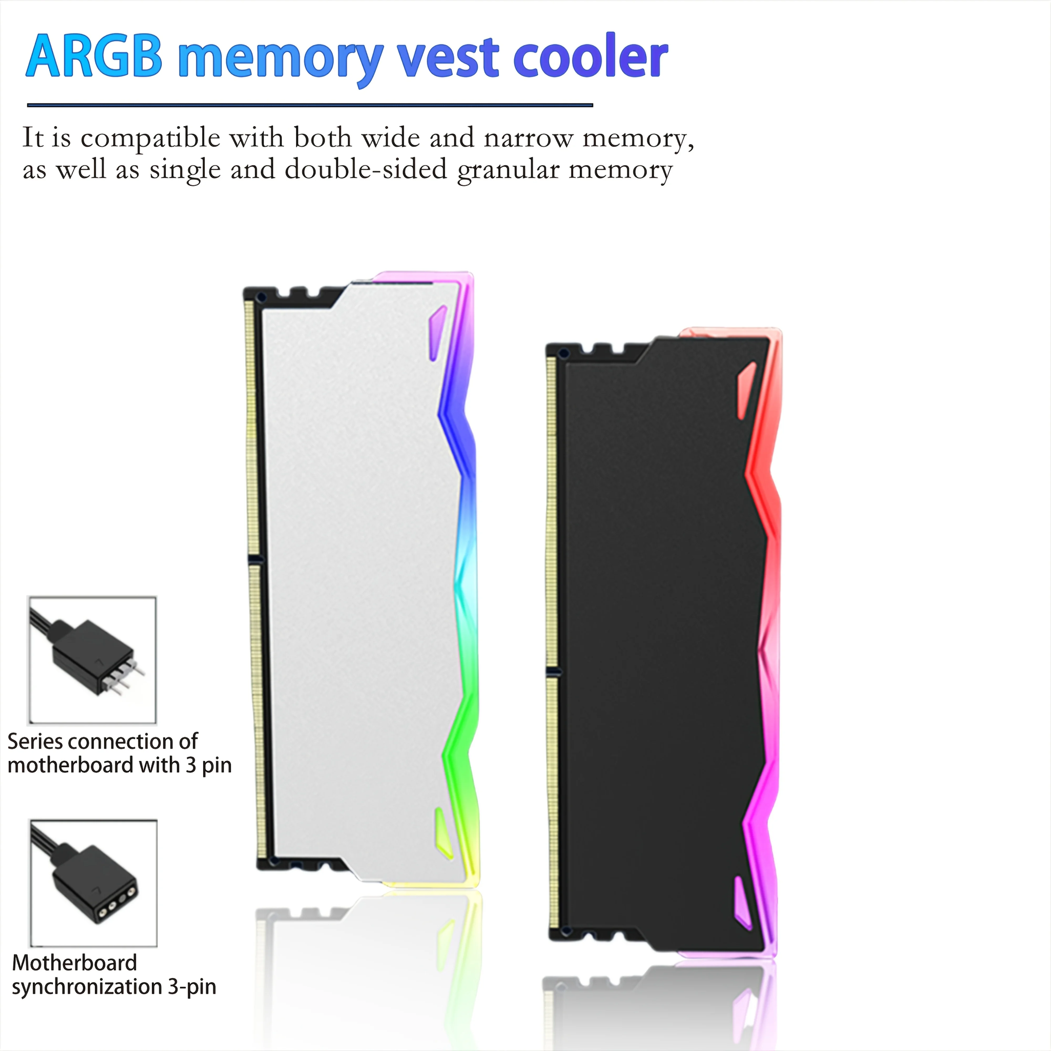 

ARGB memory heat sink, light-synchronized glowing shell, 5V 3-pin interface, DDR4/DDR5 wide and narrow type memory heat sink
