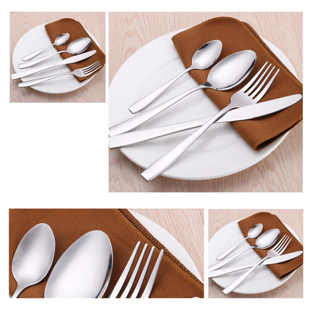 

24 Pcs Metal Cutlery Spoon Set Serving Utensils Bamboo Stainless Steel