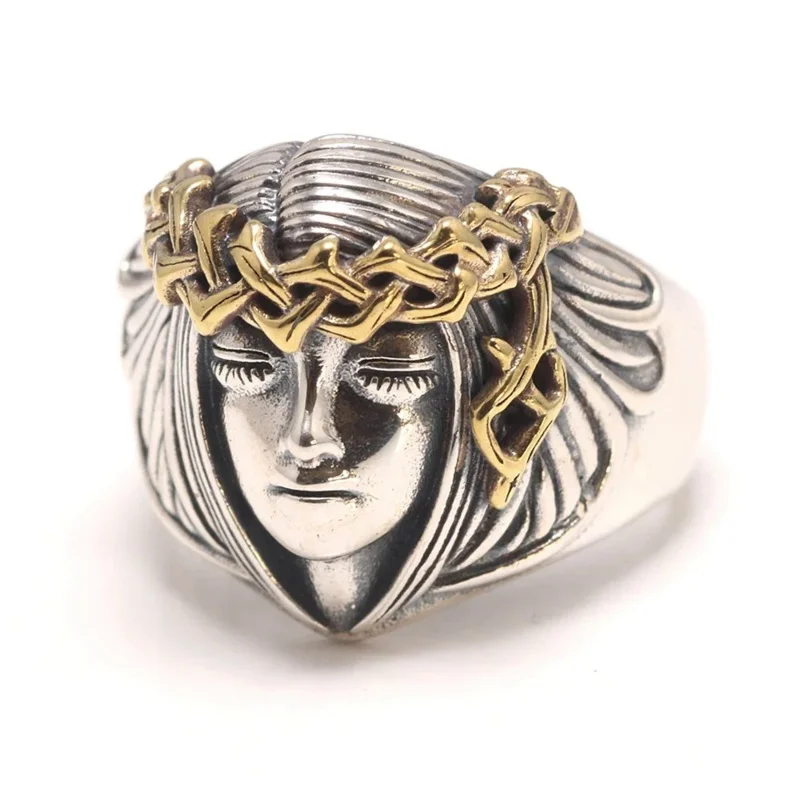 S925 Sterling Silver Women's Portrait Carved Ring Vintage Fashion Open Ring Wealth Goddess Charm Jewelry