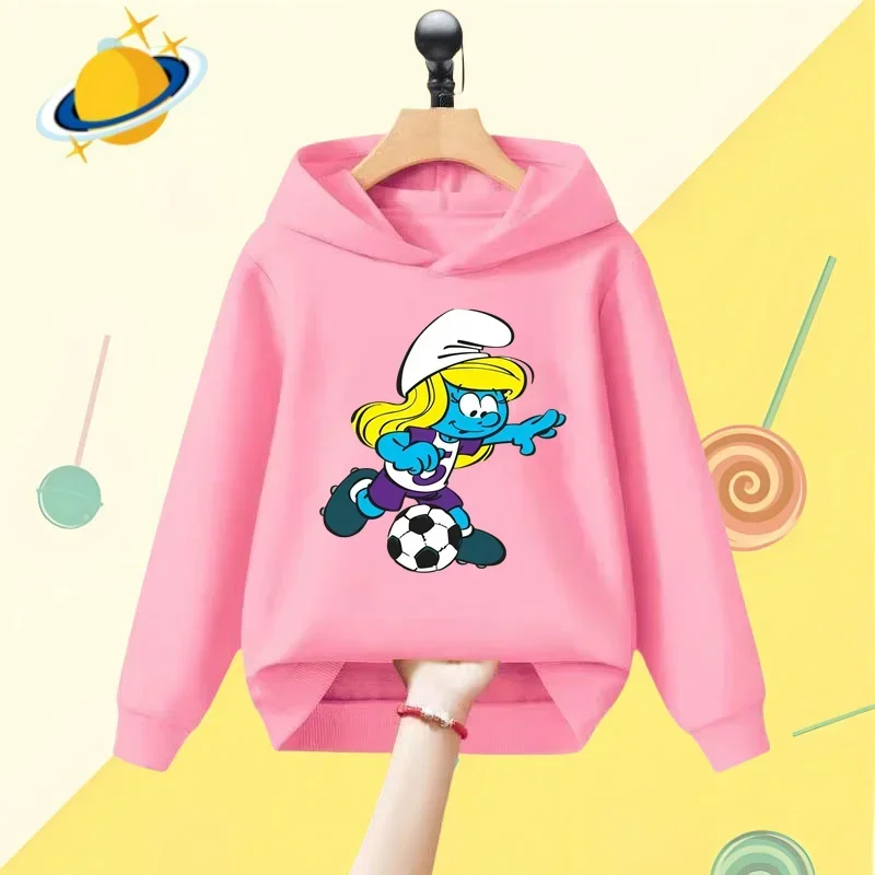 Smurf cartoon children\'s hoodie Harajuku cartoon print autumn and winter long sleeve sweatshirt Boys girls Kawaii casual top