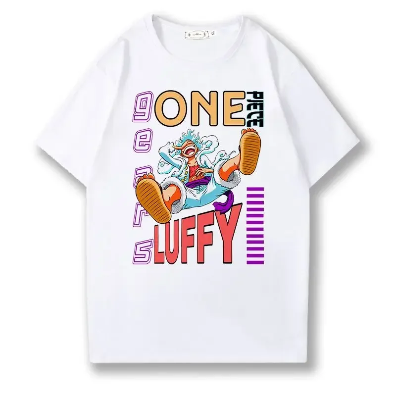 Anime One Piece Luffy T-Shirt Cotton Short Sleeve Casual Streetwear Tops for Students Men and Women