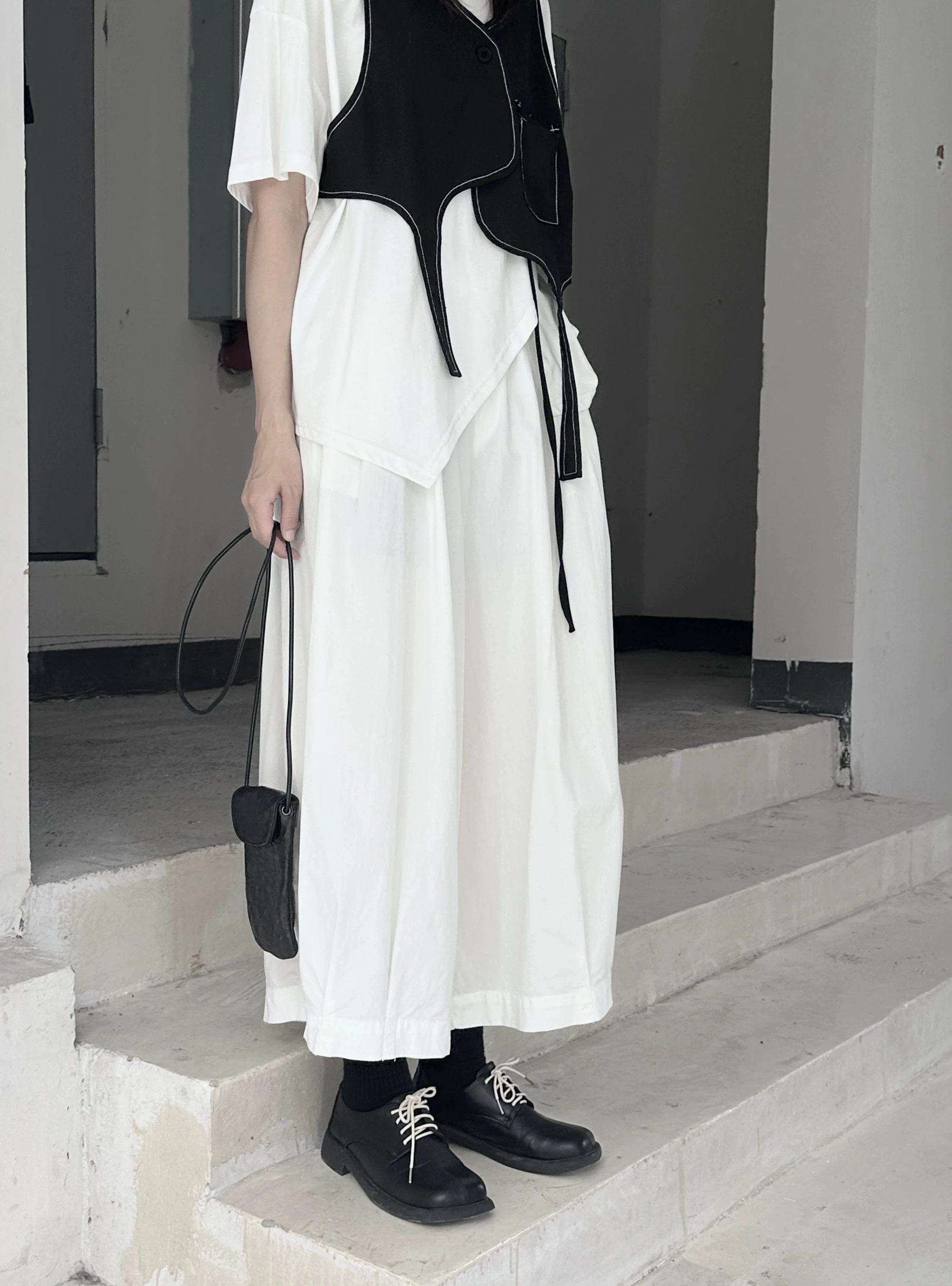High Waist Wide Leg Pants Loose Fit Lightweight White Summer Casual Trousers Conceal Flattering Nine Points Loose Overlap