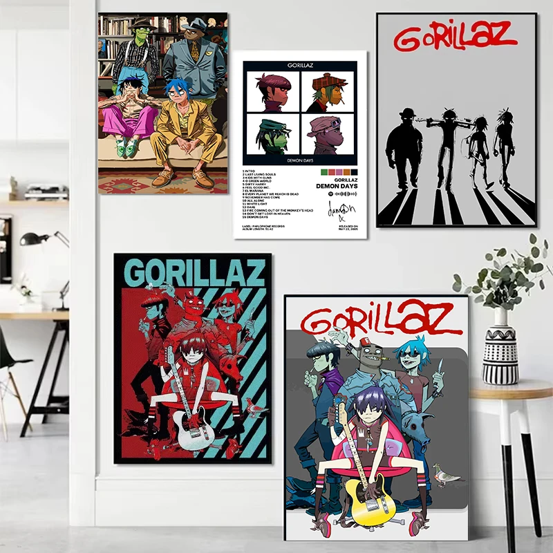 Virtual Rock Band Gorillaz Music Posters and Prints Canvas Painting Hip Hop Wall Art Picture for Bedroom Home Decor Fans Gift