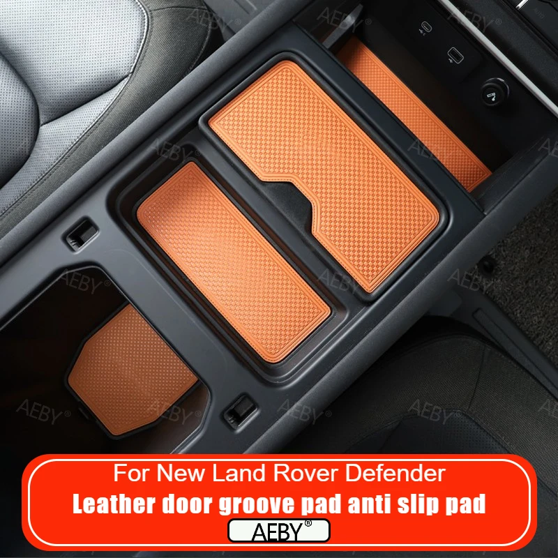 For New Land Rover Defender 110 2020-2024 Leather cup holder cushion door pocket lining anti slip and waterproof door sill mat