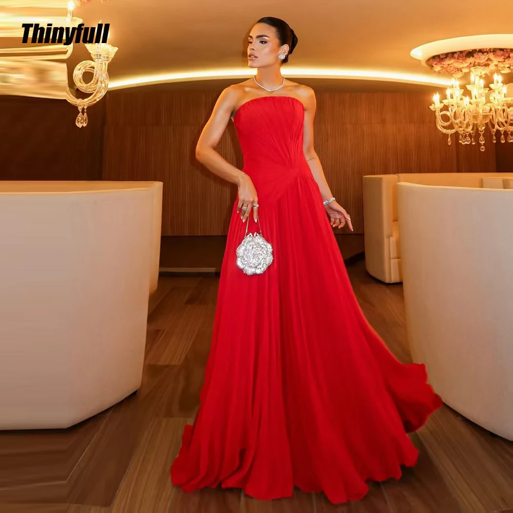 Thinyfull A-line Chiffon 2026 Prom Dresses Sleeveless Strapless Long Evening Dress Party Gown Robe De Soirée Customized