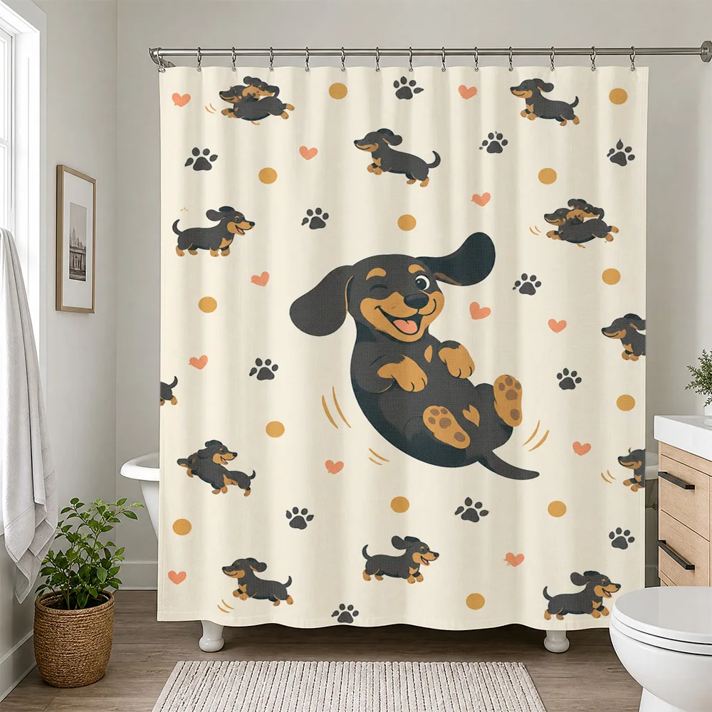 Cute Dog Paw Print Shower Curtain Bathroom Decor Funny Puppy Shower Curtain for Kids and Pets