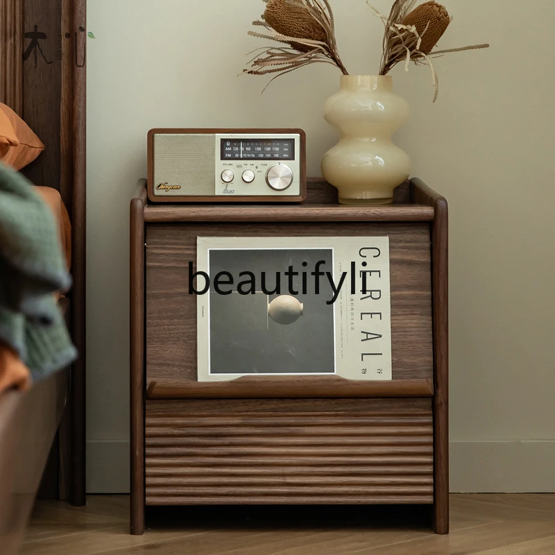

Cherry wood bedside table Nordic retro bedroom solid wood chest of drawers black walnut