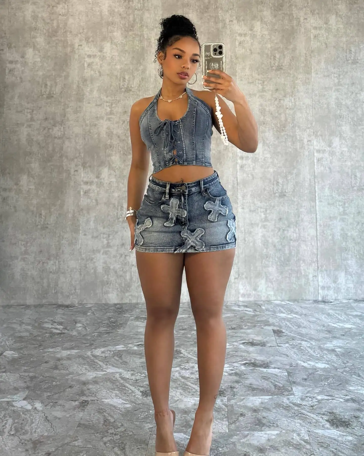 Denim Crop Tops Dress 2 Piece Mini Skirt Sets Women Sexy Cargo Dress Y2K Denim Jean Two Piece Sets Summer Outfits Clothes