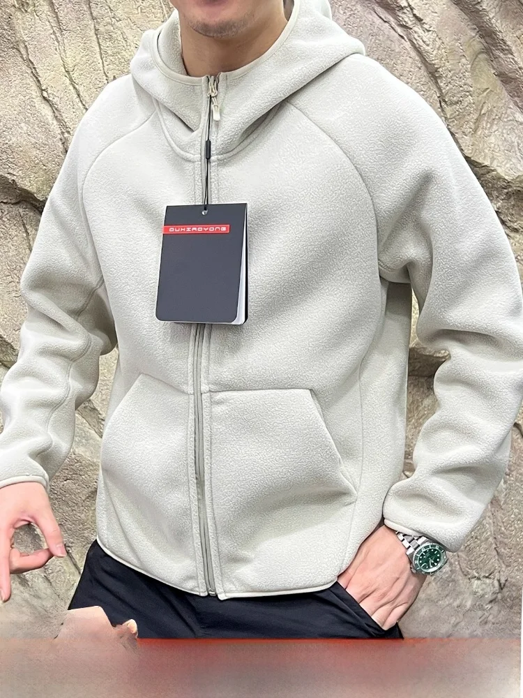 

Heavyweight Double-Sided Fce Hooded Jaet 550g for Winter Men's Women's Thi Warm Casual Sle Zipper Closure Long Sve