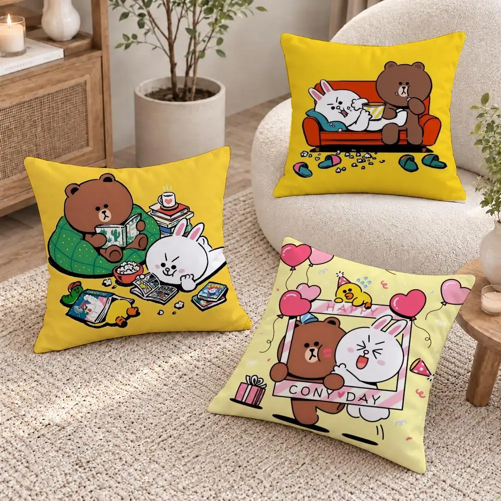 Cute Show LINE TOWN Cushion Cover Short Plush Pillow Cover, Washable Wrinkle-Resistant for Sofa Bedroom Decor Gift
