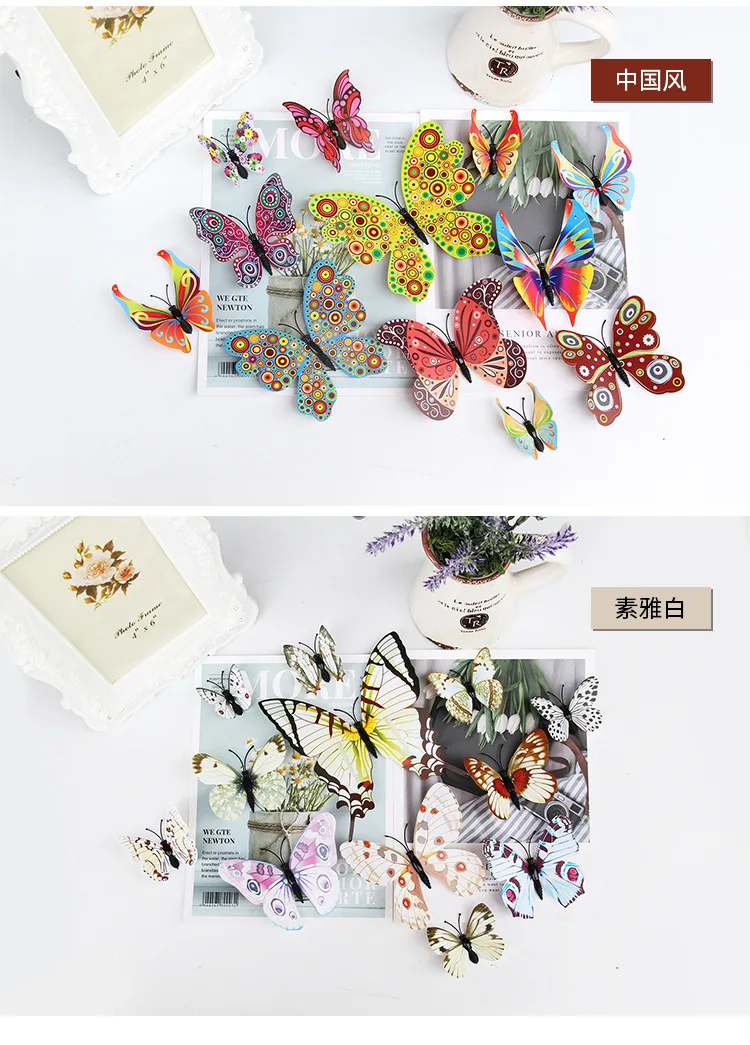 12-pack 3D vlinderstickers enkellaags realistisch interieur kinderkamer kunst aan de muur creatieve achtergrond vlinderstickers
